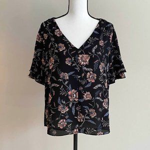 Ivanka Trump V-Neck Flutter Sleeve Floral Print